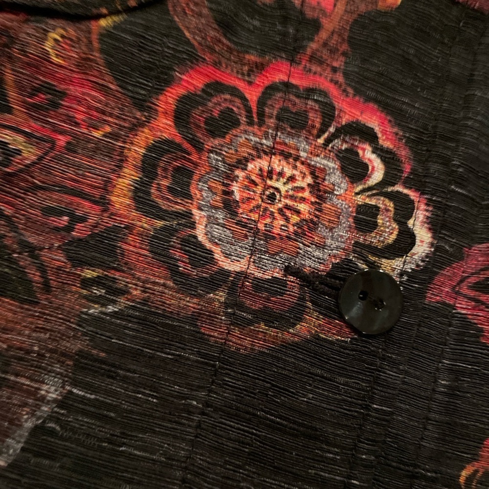 Chico's Vibrant Black Paisley Floral Linen Silk Button Blouse Blazer Jacket XL - Picture 2 of 7